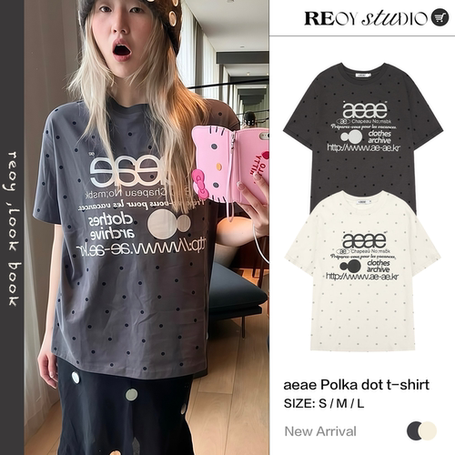 REOY Stu”韩版aeae波点字母潮流印花经典夏宽松纯棉短袖T恤男女