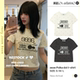 正肩显瘦短袖 REOY T恤女 aeae波点字母潮流印花修身 短款 Stu 韩版