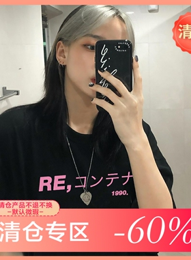 【亏本清仓】小众品牌RE,日文少女粉色印花logo休闲宽松短袖