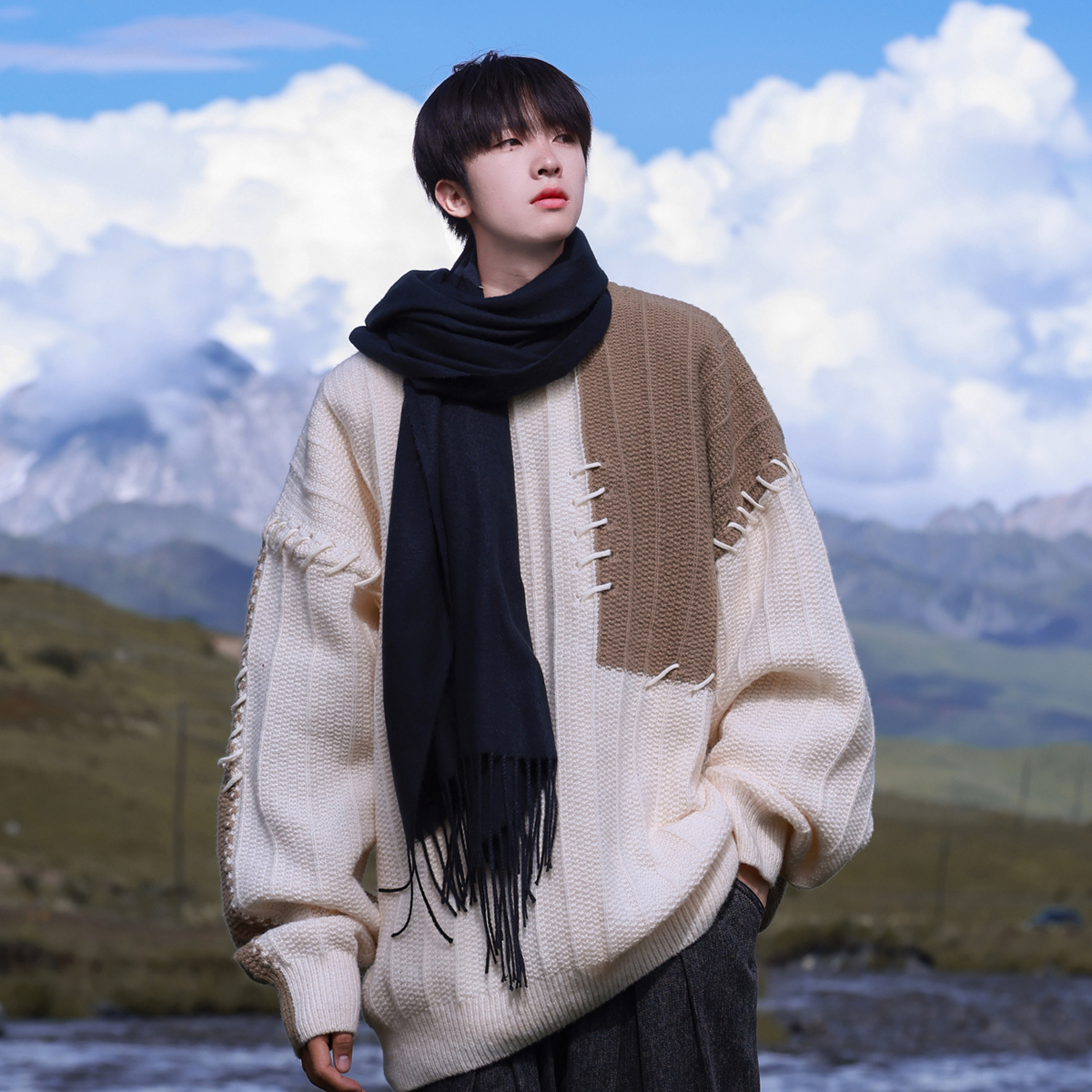 2023秋冬圆领撞色百搭毛衣针织衫316P78(控价98)，男装针织衫/毛衣，星座1504（原917）