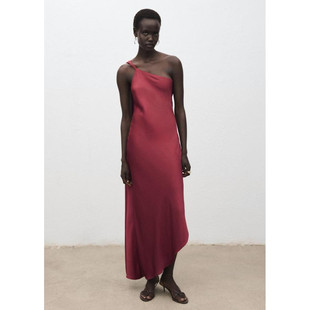 西班牙欧洲正品代购 MANGO 女士 不对称缎面连衣裙  17071555