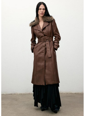 西班牙欧洲正品代购 MANGO 女士 仿皮草领人造革大衣  17048282