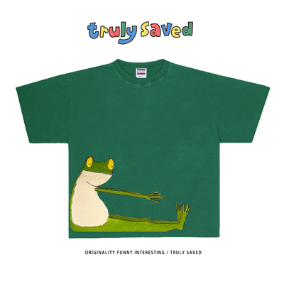 250克重磅纯棉！ 小众奇趣躺平青蛙ins设计感童趣短袖T恤上衣夏季