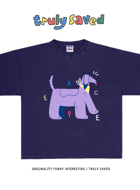 250克重磅纯棉！紫色狗狗可爱印花Cleanfit简约少女感短袖T恤潮牌