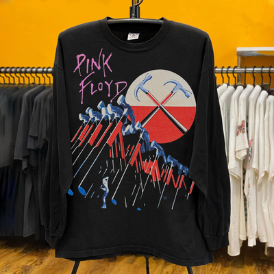 Pink Floyd The Wall迷墙锤子全幅印花欧美设计感纯棉重磅长袖T恤