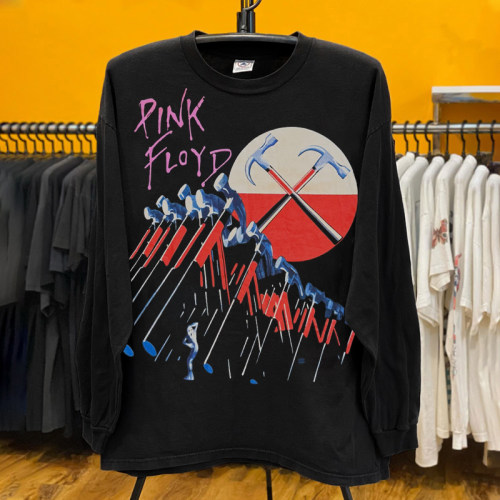Pink Floyd The Wall迷墙锤子全幅印花欧美设计感纯棉重磅长袖T恤