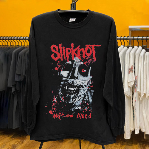 Slipknot活结乐队血色面具复古印花美式重金属Vintage潮酷长袖T恤