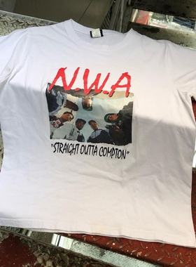 欧美潮牌nwa短袖T恤男hiphop嘻哈高街白色纯棉T恤ins复古潮流半袖