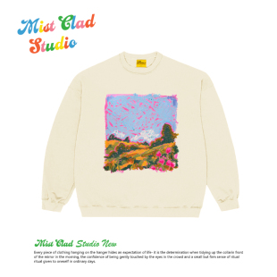 美式复古风景插画oldschool卫衣男女情侣款百搭休闲ins套头上衣潮