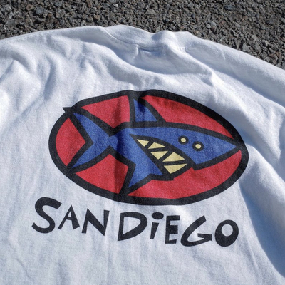 2026新款小众感鲨鱼印花短袖T恤男女情侣款宽松oversize纯棉上衣