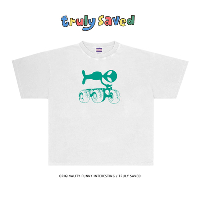 Truly saved 250克纯棉 外星人趣味印花oversize小众潮牌短袖T恤