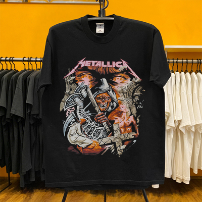 暗黑死神Metallica乐队宽松oversize夏季摇滚风夏季新款棉短袖T恤