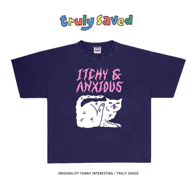 Truly saved 250g重磅纯棉 可爱猫咪创意小众独特学生短袖T恤大码