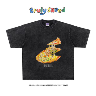 直喷ins小众设计感潮牌短袖 写实披萨数码 T恤oversize Fashion ART