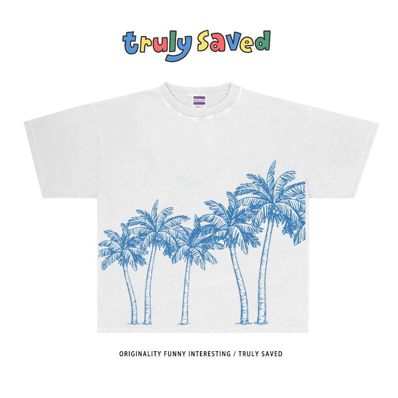 250克重磅纯棉！ 海岛风情椰子树印花ins设计感宽松时尚短袖T恤