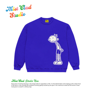 Cleanfit简约美式复古宝石蓝圆领卫衣 男女款重磅减龄高级感上衣