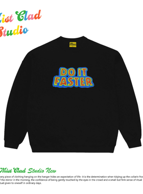 网红个性ins风时尚潮流设计感潮牌 oversize个性休闲黑色圆领卫衣