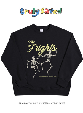 美式复古暗黑风潮牌hiphop街头风嘻哈圆领加绒卫衣黑色基础上衣