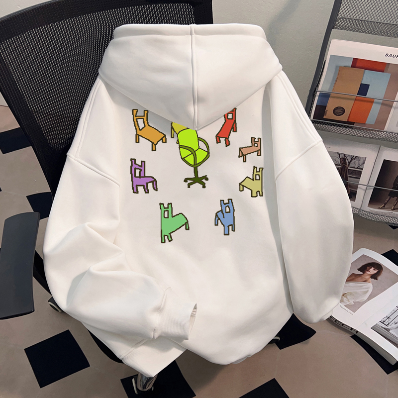 像素风设计椅子印花小众潮牌卫衣男女同款套头圆领秋冬季上衣情侣