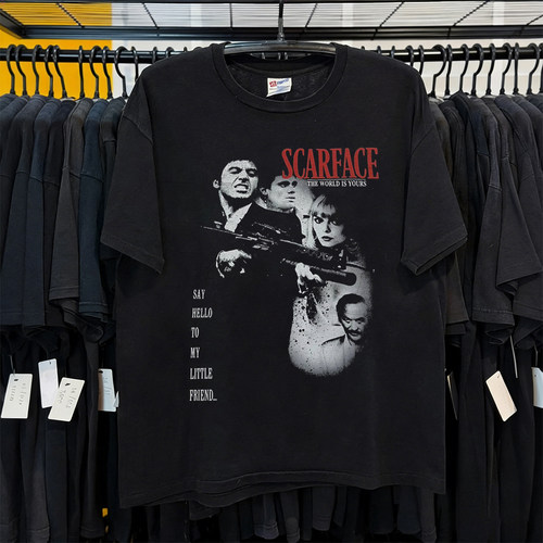 scarface疤面煞星美式复古海报vintage宽松舒适纯棉短袖T恤男直喷