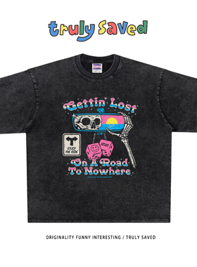 美式vintage复古嘻哈潮牌短袖T恤男hiphop高街风宽松黑色半袖2025