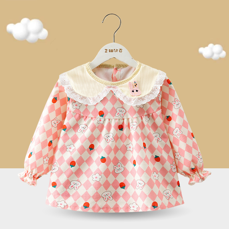 宝宝罩衣女童秋冬公主裙吃饭防水防脏围裙灯芯绒反穿护衣长袖围兜