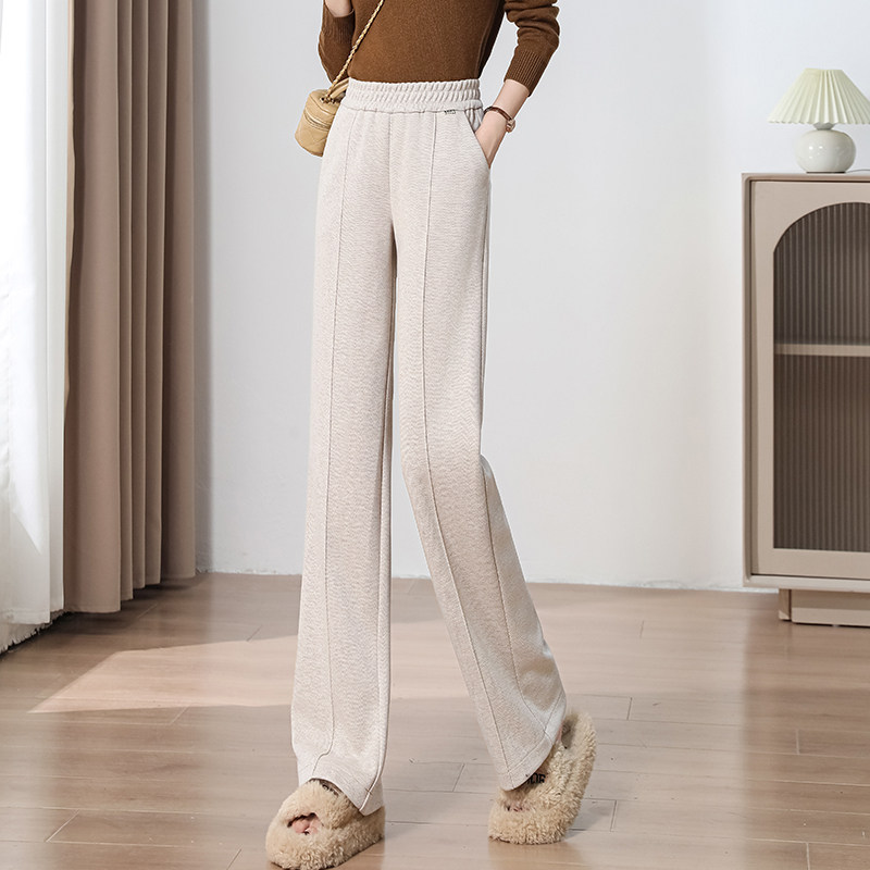 加绒毛呢直筒裤女秋冬2025款垂感高腰宽松显瘦羊毛休闲窄版阔腿裤,女装/女士精品,休闲裤,淘宝优惠券,粉丝福利购,淘宝优惠卷