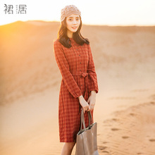2019年新款 长裙子棉麻收腰显瘦气质长袖 初秋宽松连衣裙 女装 春秋季