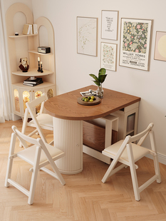 实木岛台餐桌一体家用小户型伸缩可变圆折叠餐桌椅2025新款中岛台