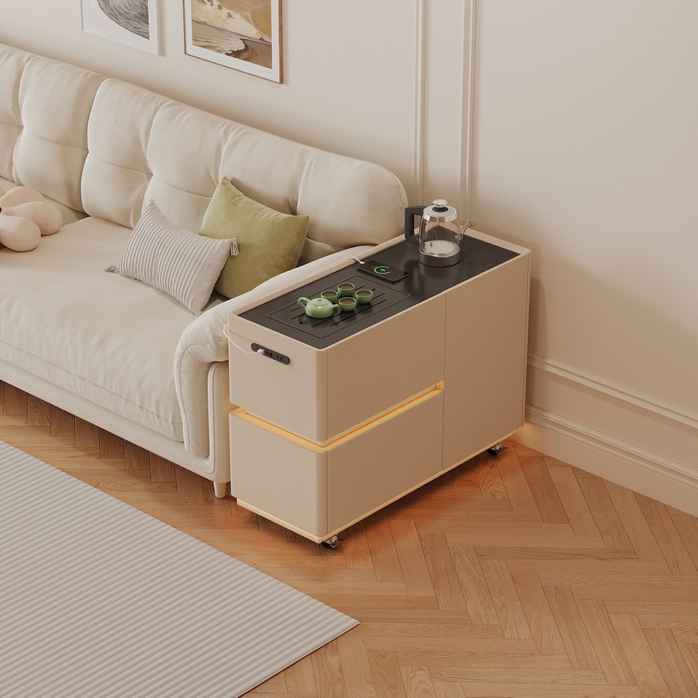 实木边几移动茶几一体小户型家用客厅沙发多功能置物泡茶阳台桌子