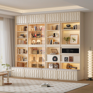 实木书柜带玻璃门书架一体小户型家用客厅靠墙卡座收纳置物组合柜