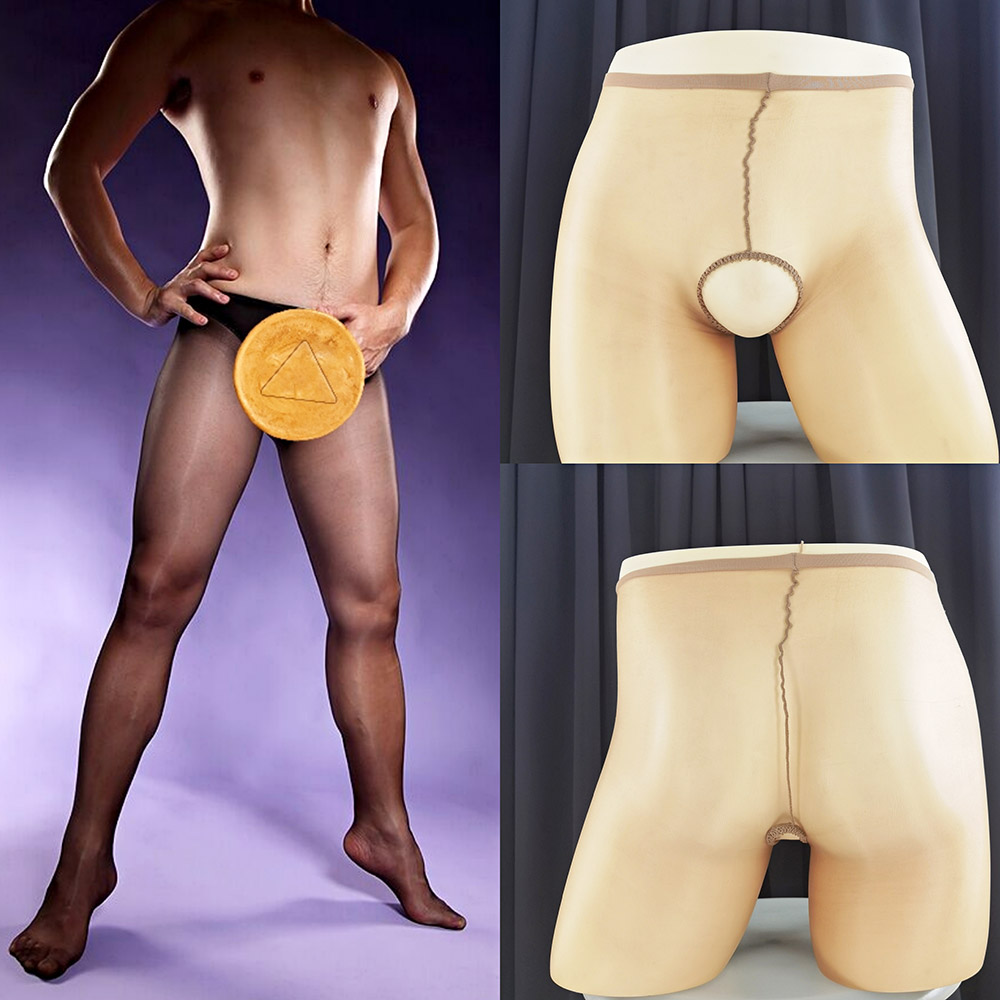 薄款九分袜油亮裤门全透明男士