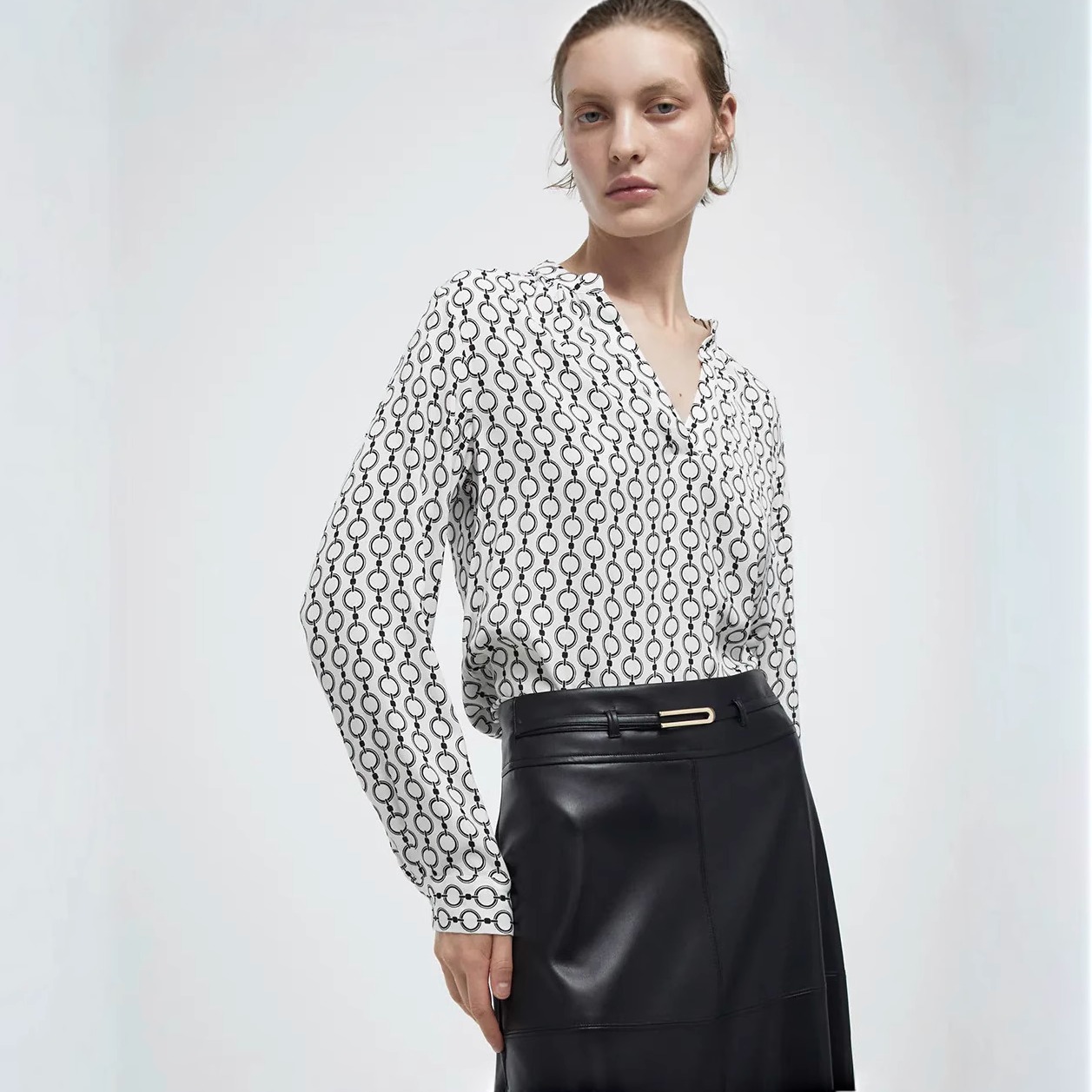 西班牙Sfera女印花衬衫秋季新款