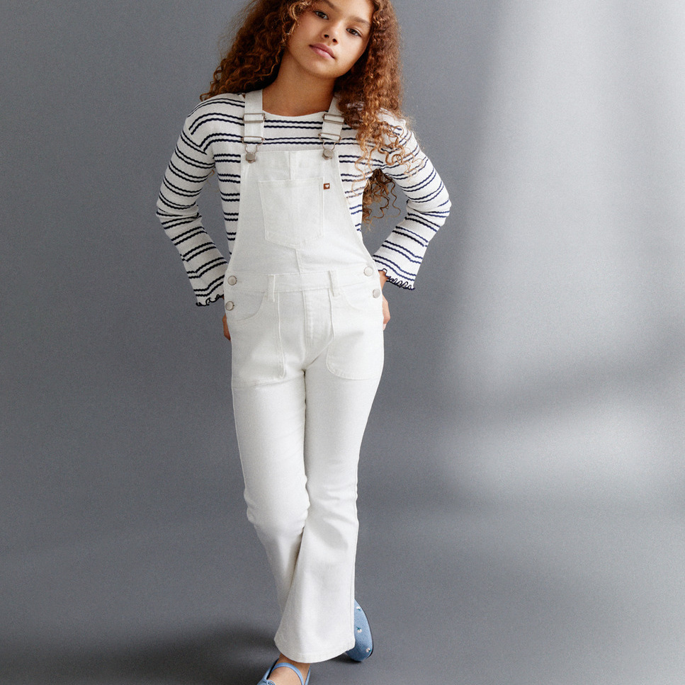 代购女童大童白色牛仔背带裤