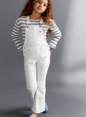 西班牙代购el corte ingles女童大童白色牛仔背带裤工装裤