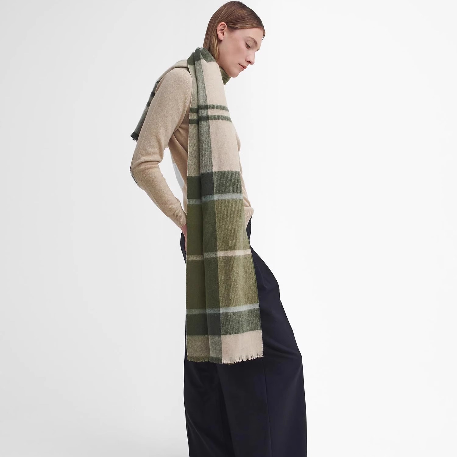 代购Barbour女士纯羊毛格子围巾