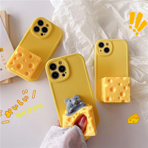 适用苹果捏捏奶酪地鼠手机壳可爱