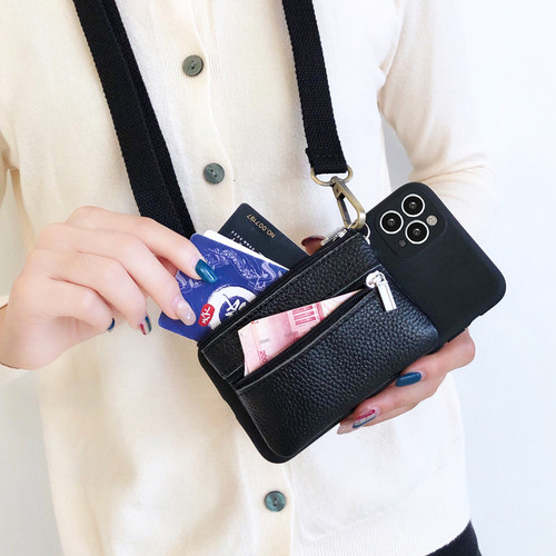 简约纯色双层零钱包可斜挎手机壳