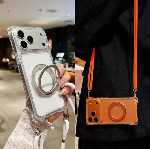 360磁吸支架四角可挂绳手机壳