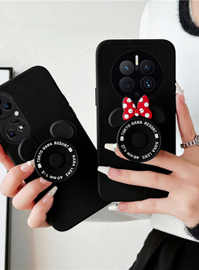 卡通米妮蝴蝶结适用华为mate80气囊支架手机壳pura70pro米奇相机硅胶全包50磨砂黑色nova14防摔60情侣荣耀300