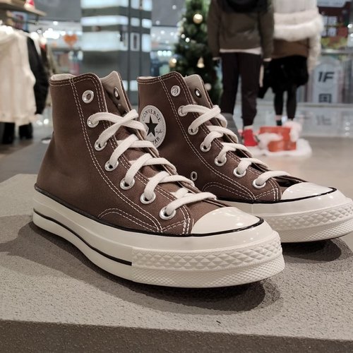 匡威中性女高帮咖啡色帆布鞋百搭