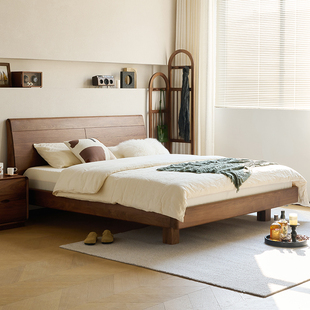 极简实木床北欧床主卧高端大气轻奢大床高档床 北美黑胡桃木床意式