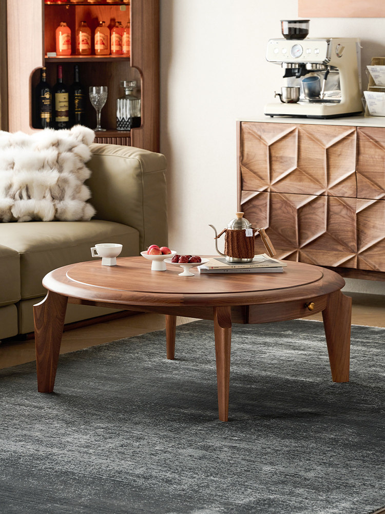 北美黑胡桃木茶几客厅2025新款茶桌家用实木圆形小茶台高端小桌子