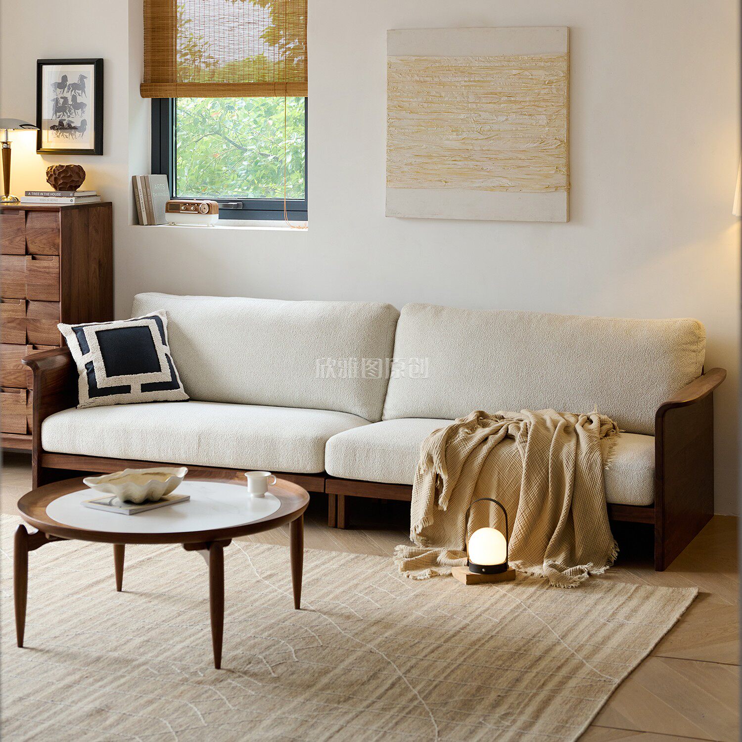 北美黑胡桃木沙发客厅实木家具北欧布艺冬夏两用2026新款直排棉麻