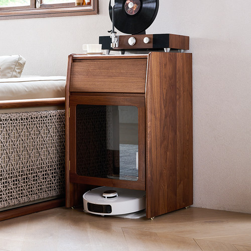 欣雅图黑胡桃木扫地机器人收纳柜