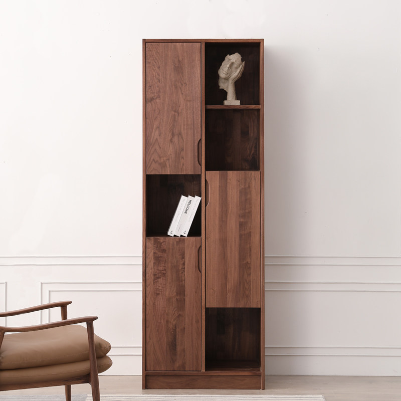 北美黑胡桃木书柜实木电视边柜立柜家用书架置物柜客厅靠墙储物柜