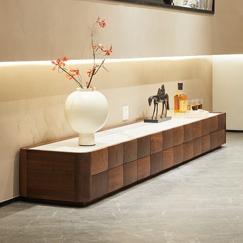 欣雅图北美黑胡桃木岩板电视柜