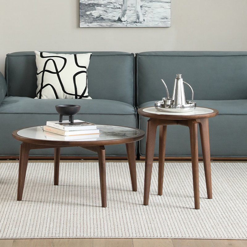 意式轻奢岩板茶几桌北美黑胡桃木圆形客厅沙发桌子家用实木圆茶台,住宅家具,茶几,淘宝优惠券,粉丝福利购,淘宝优惠卷