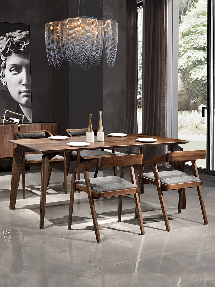 北美黑胡桃餐桌北欧实木餐桌和椅子组合意大利极简餐厅家具轻豪华