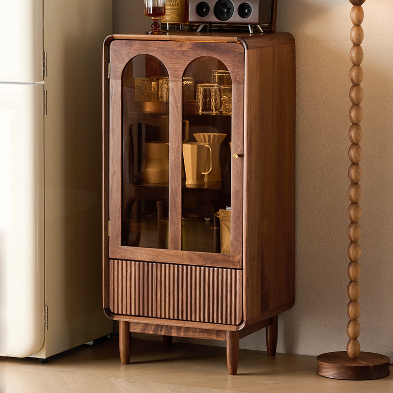北美黑胡桃木小酒柜展示柜美式2025新款实木客厅边柜靠墙置物架子